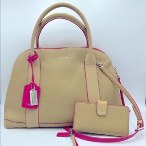 Coach Bleeker Preston Pebbled Leather Satchel Pink Edgepaint Handbag